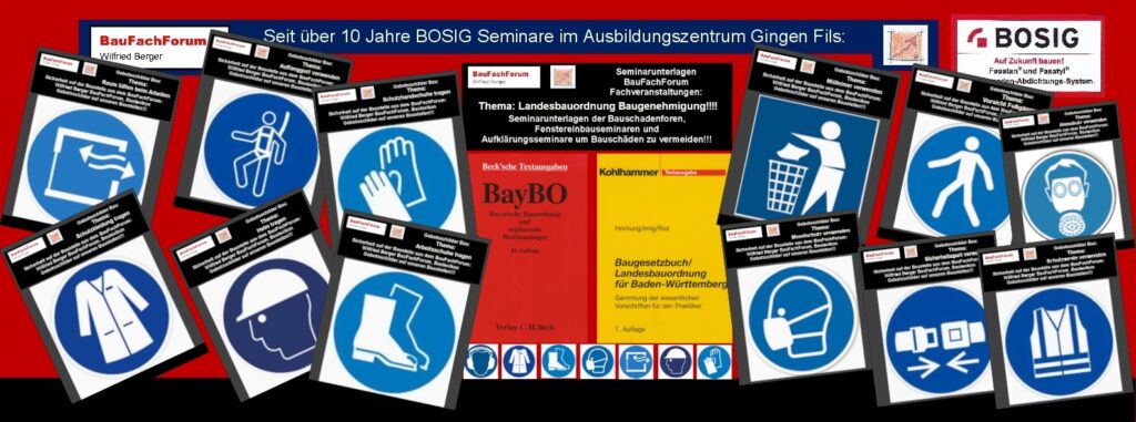 Seminare Unterlagen Lehrmaterial Anschauungsmaterial:
Die Landesbauordnung oder kurz LBO:
Jetzt sind wir im Bauwesen im Baurecht angekommen. Die LBO BW oder die BayBO beispielsweise sind reiner Rechtsgrundlagen. Hier werden bei den kommunalen Baurechtsämter die Baugenehmigungen erteilt und dementsprechend auch vergeben. Allerdings sind hier meist objektbezogene klare Auflagen enthalten, wie und mit welchen Schutzmaßnahmen zu welchen Gewerken und Arbeitsleistungen eingehalten werden müssen. 
Daher sind Grundlagen und Auflagen in den Baugenehmigungen reine und klar verständliche Rechtsvorschriften, die eingehalten werden müssen. 
Einfach das Bild anklicken und Ihr kommt auf ein spannendes Video vom BauFachForum meist zur Sache direkt. Dabei verlasst Ihr das BauFachForum und kommt auf unsere YouTube Seite.    
