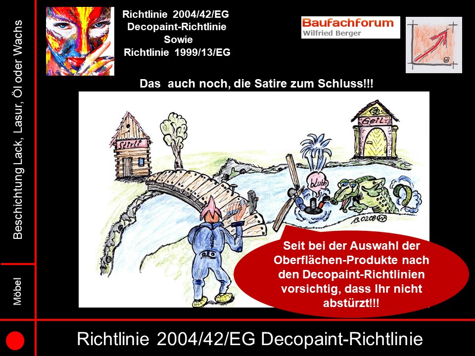 Decopaint Richtlinie 2004/42/EG Seminarfolien Die Satire ist immer die Übertriebene Realität Transparenz Offenheit Mut zur Wahrheit Romanhelden Kommissar Ponto und die Haribobande Nils und seiner Haribo-Bande