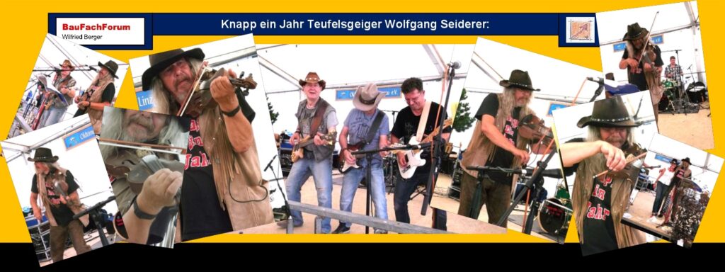 Bild Alternativtext:
Country Music Folklore als Handwerk: Einfach auf das Bild klicken und Ihr kommt auf einen Country Song der Band Knapp ein Jahr mit dem Teufelsgeiger Gabriel Bukarz in sicherlich noch nie gesehener Situation. Ihr kommt dabei auf unseren YouTube-Kanal und verlassen das BauFachForum. 
