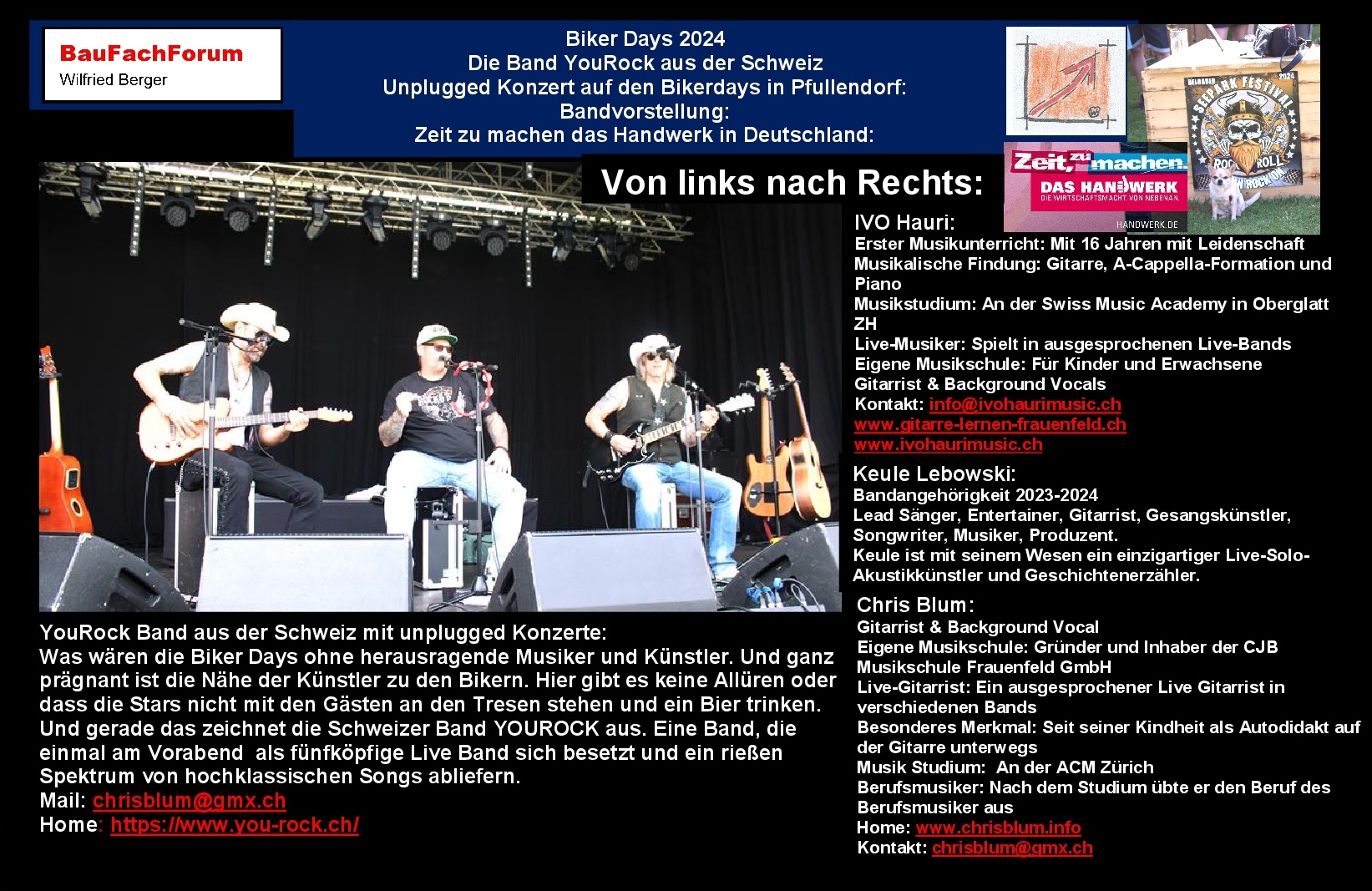 YouRock die besondere Live Band aus der Schweiz. IVO Hauri, Chris Blum und Keule Lebowski Live bei den Biker Days Pfullendorf